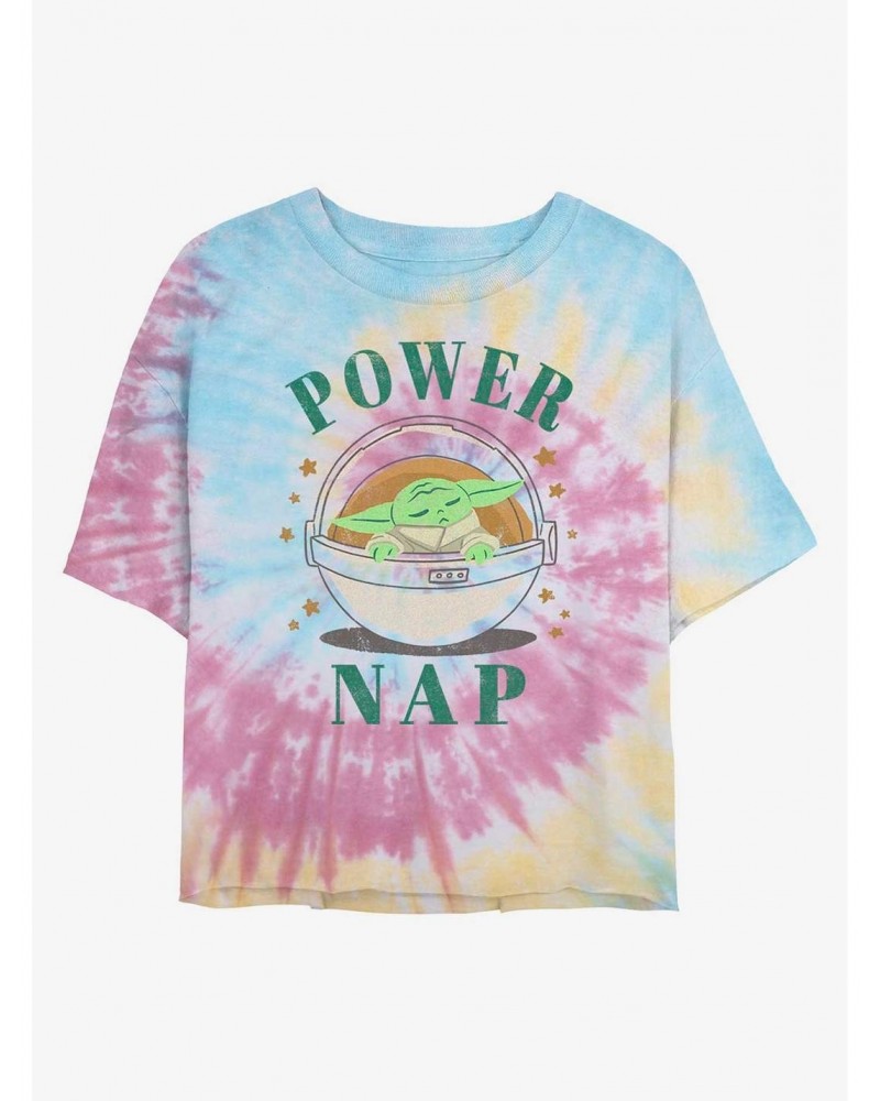 Star Wars The Mandalorian Power Nap Tie Dye Crop Girls T-Shirt $8.39 T-Shirts