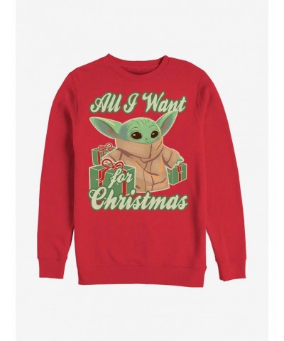 Star Wars The Mandalorian The Child All I Want For Christmas Crew Sweatshirt $13.28 Sweatshirts