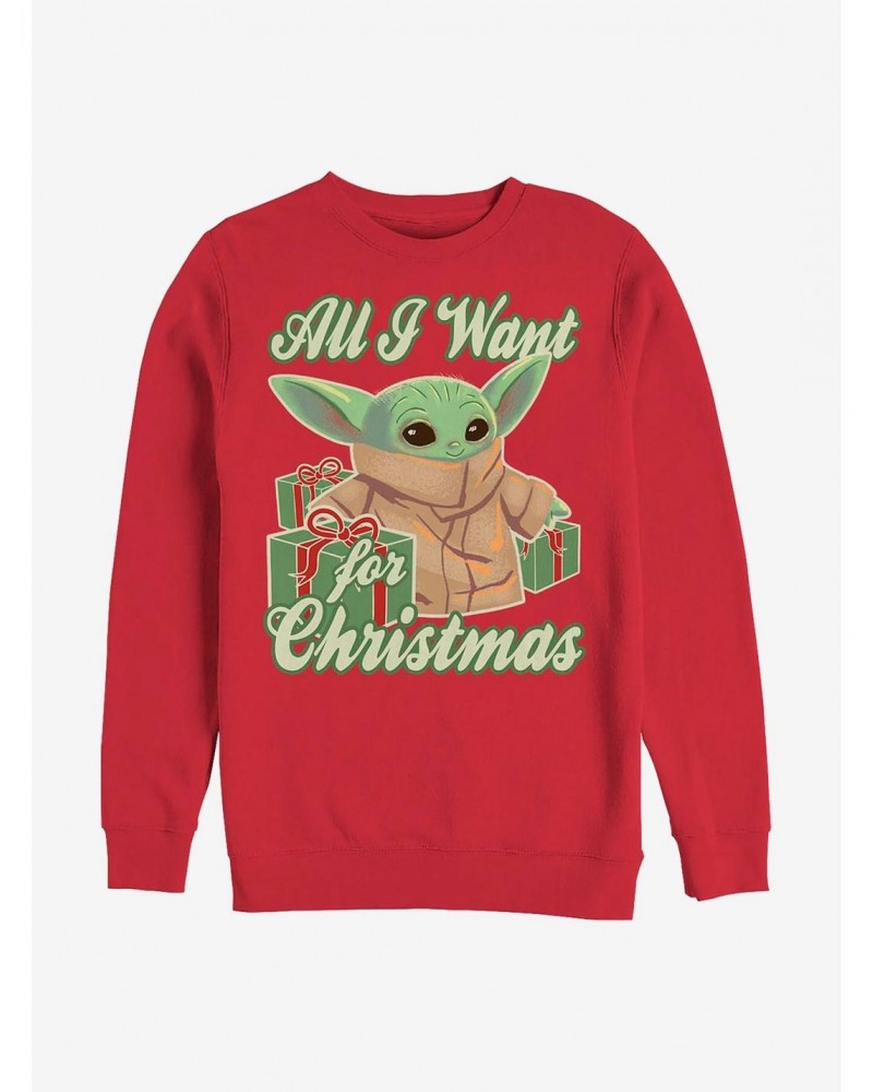 Star Wars The Mandalorian The Child All I Want For Christmas Crew Sweatshirt $13.28 Sweatshirts