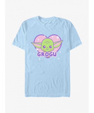 Star Wars The Mandalorian Kawaii Grogu Shiny Heart T-Shirt $7.45 T-Shirts