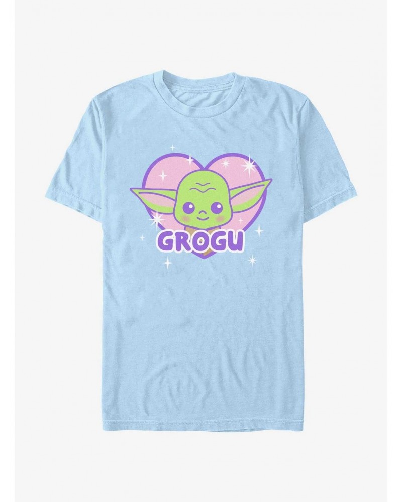 Star Wars The Mandalorian Kawaii Grogu Shiny Heart T-Shirt $7.45 T-Shirts