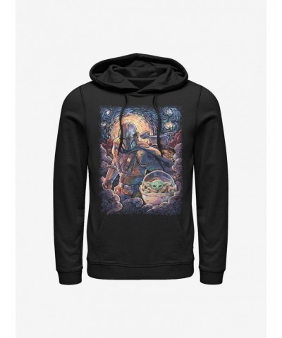 Star Wars The Mandalorian Mando And The Child Starry Night Hoodie $13.29 Hoodies