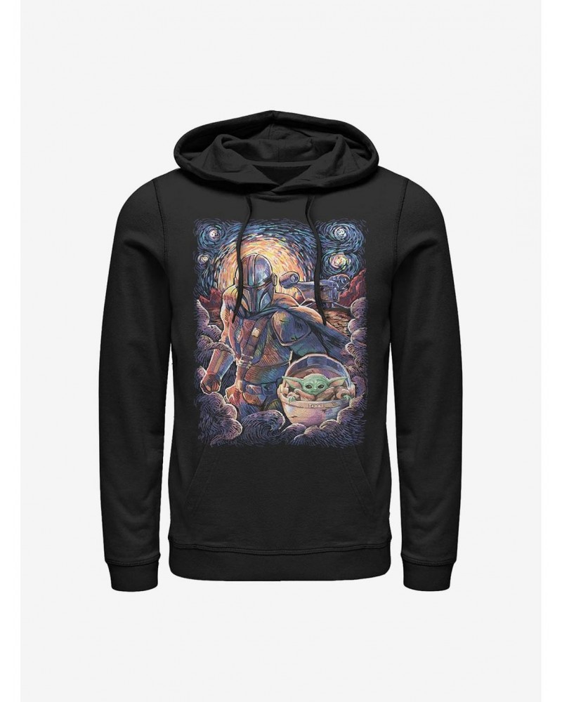 Star Wars The Mandalorian Mando And The Child Starry Night Hoodie $13.29 Hoodies