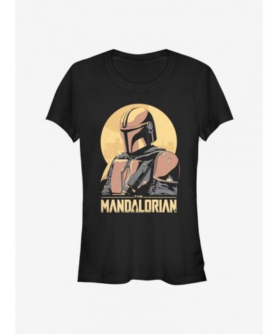 Star Wars The Mandalorian Mando Sunset Frame Girls T-Shirt $7.44 T-Shirts