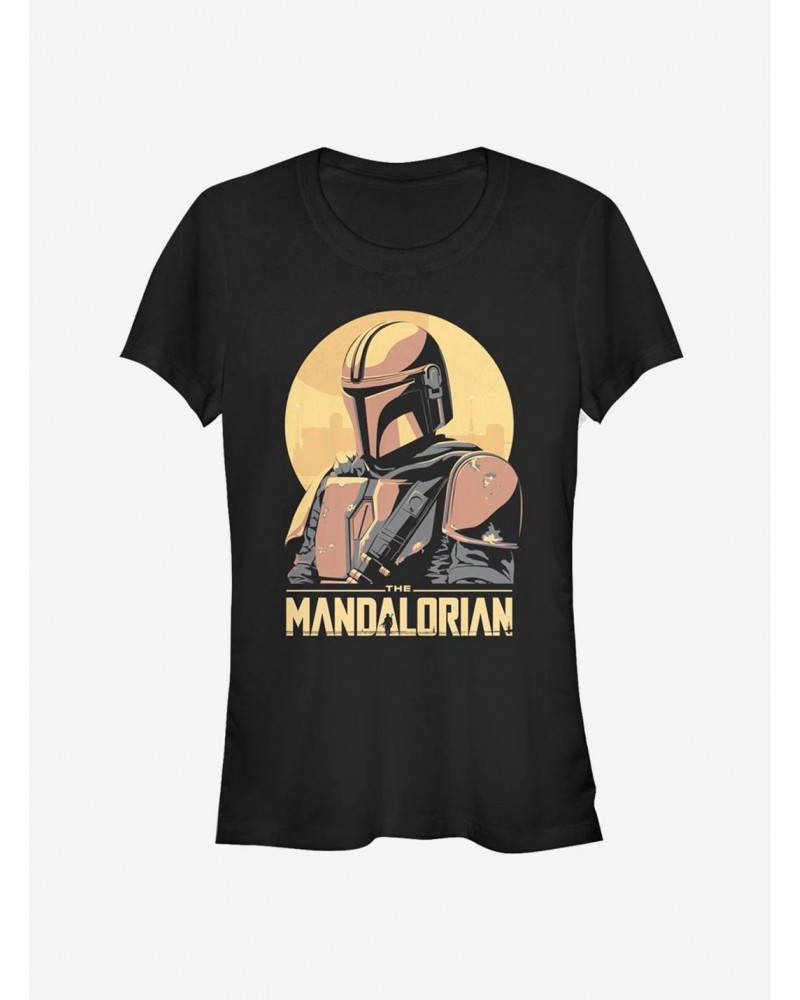 Star Wars The Mandalorian Mando Sunset Frame Girls T-Shirt $7.44 T-Shirts