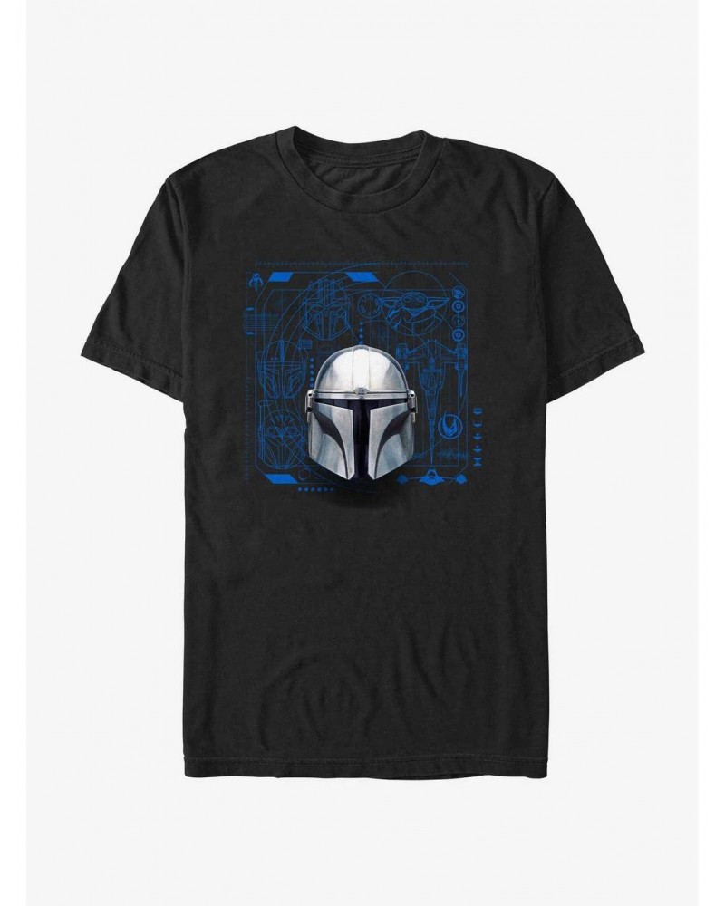 Star Wars The Mandalorian Mando Helmet Schematic T-Shirt $6.37 T-Shirts