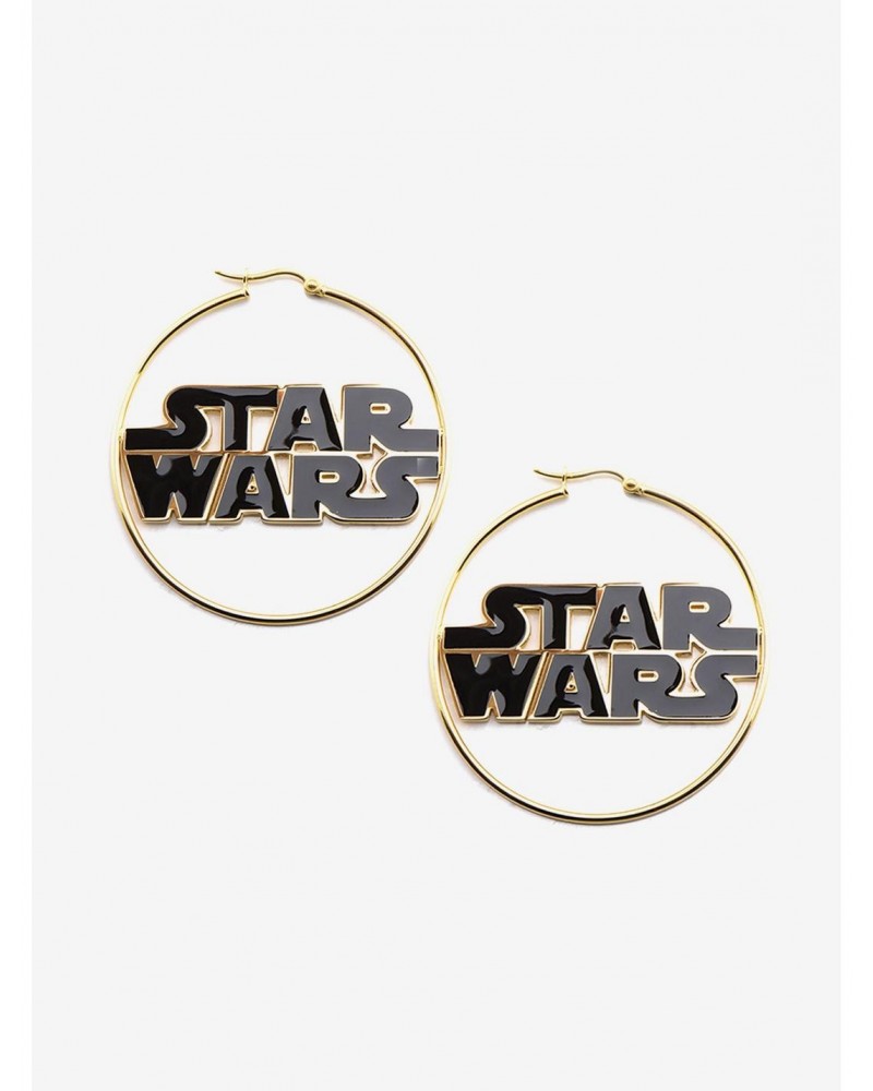 Star Wars Logo Gold IP Hoop Earrings $14.40 Earrings